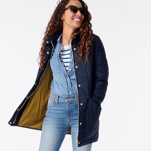 J. Crew Quilted Cocoon Puffer Coat with PrimaLoft® Navy Blue M - EUC.